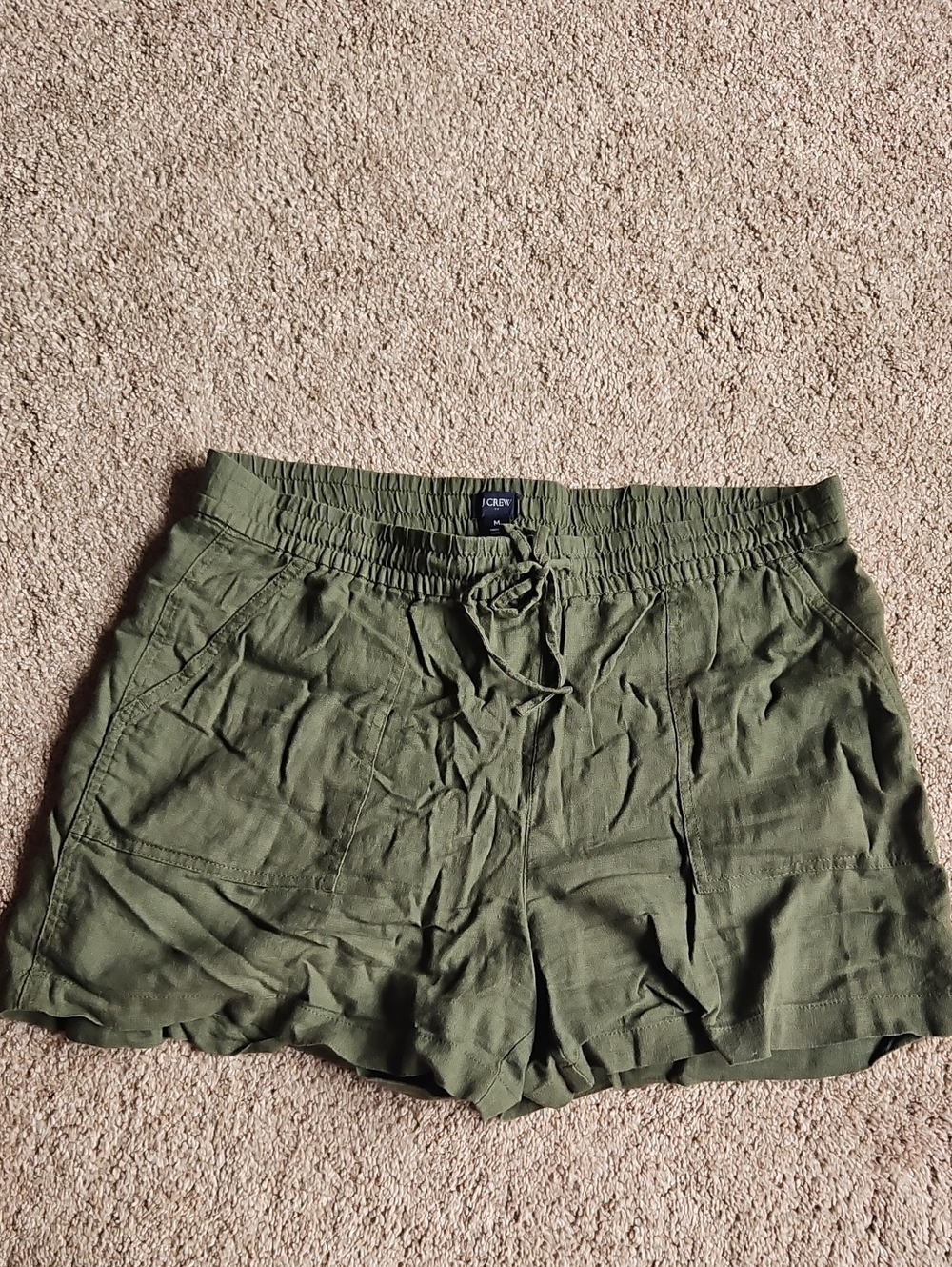 J. Crew Olive Green Drawstring Linen Blend Women's Shorts